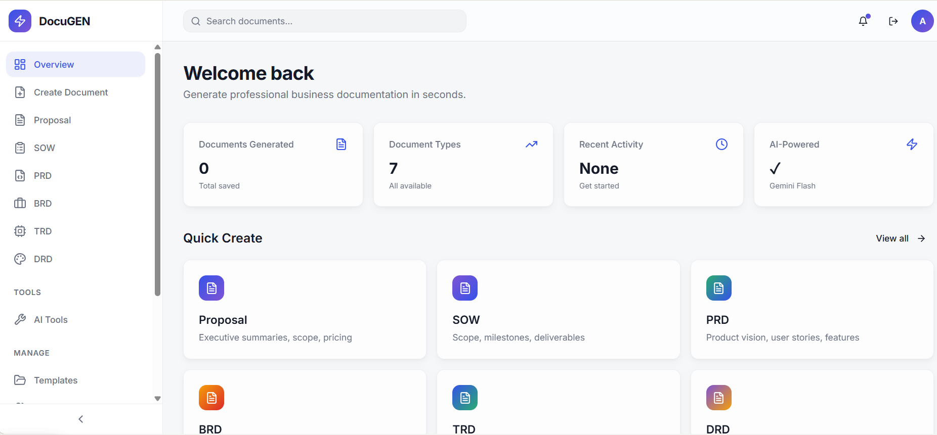 DocuGen AI Document Generation Workspace