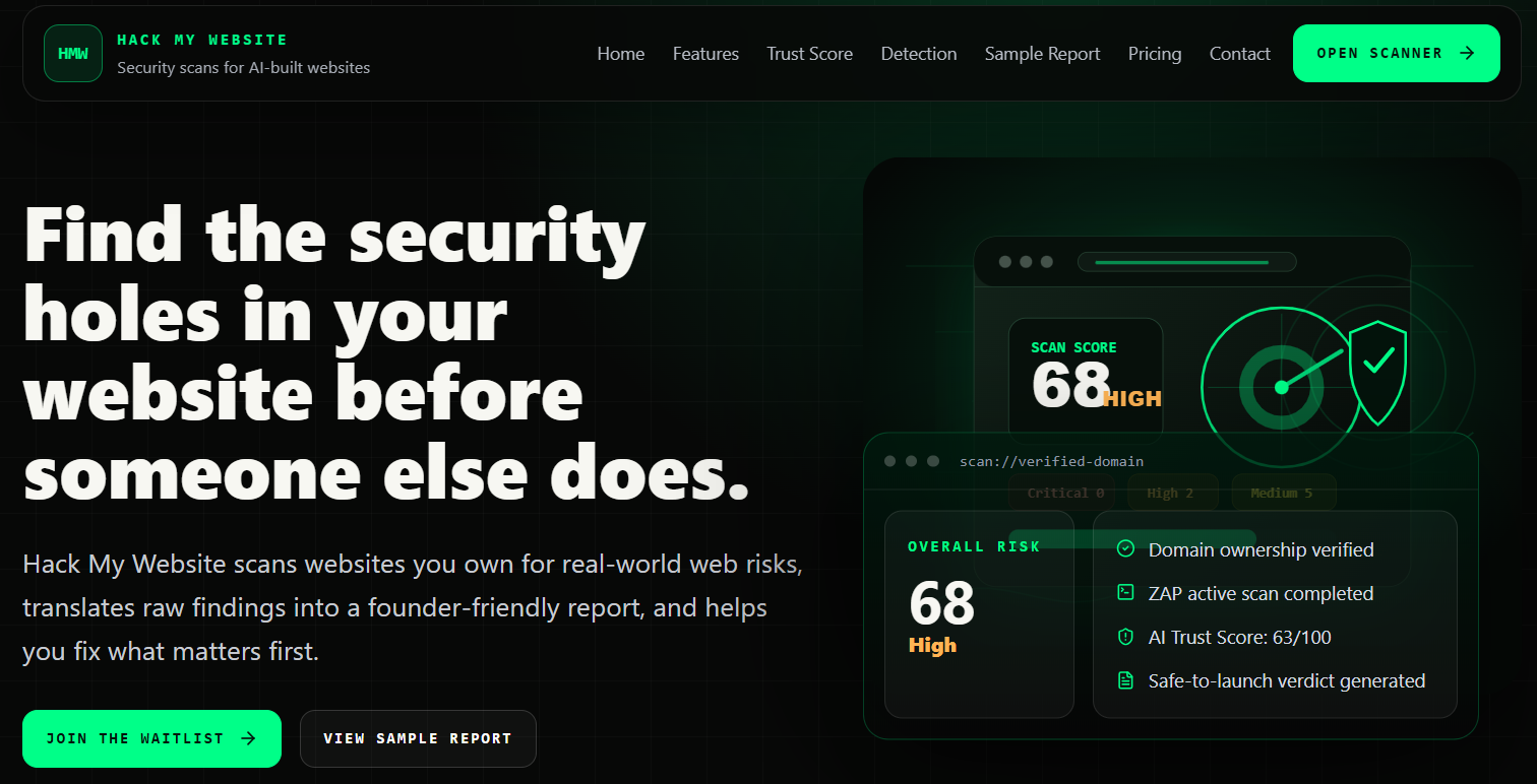 Hack My Website Security Scanner Landing Page