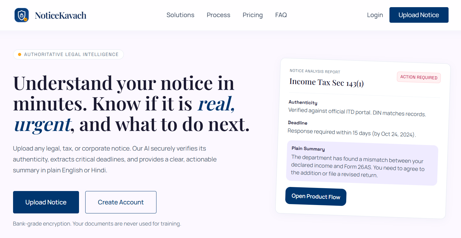 NoticeKavach Landing Dashboard