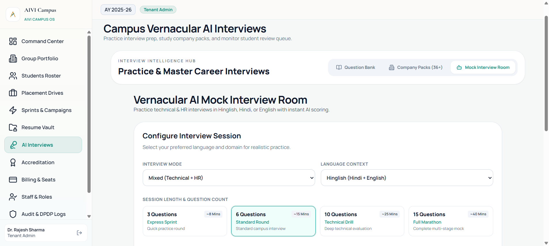 Sarvam AI Sovereign Indic Voice Mock Interviews