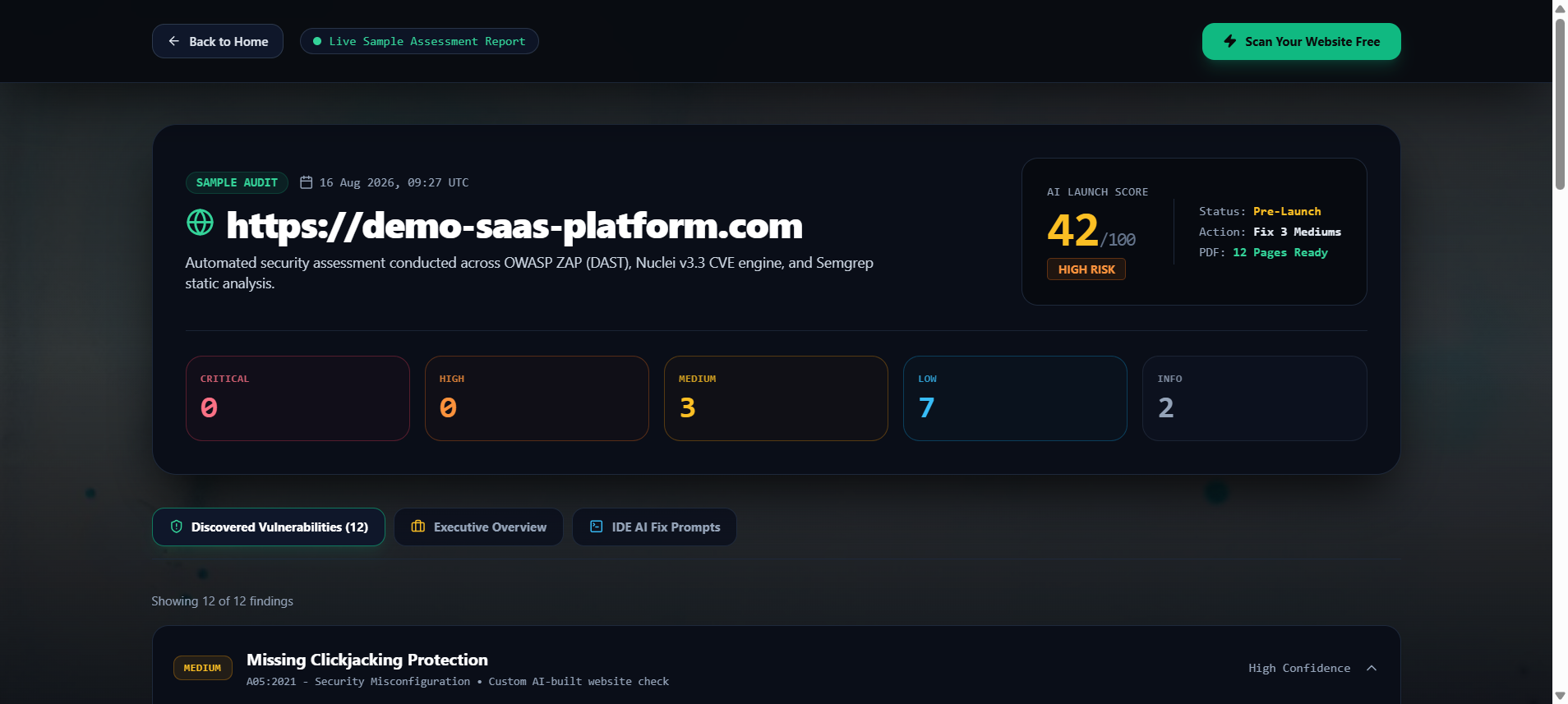 Hack My Website Scan Report and AI Remediation Prompts